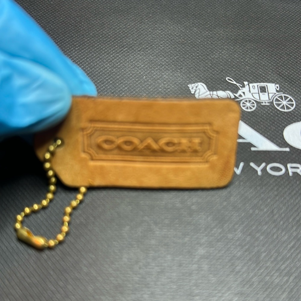 Coach Suede camel color hang Tag with Gold Chain - Picture 4 of 6